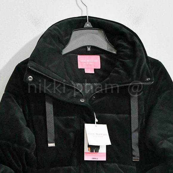 NWT NEW WOMENS ISAAC MIZRAHI NEW YORK VELVET PUFFER JACKET COAT IN black - Picture 6 of 6